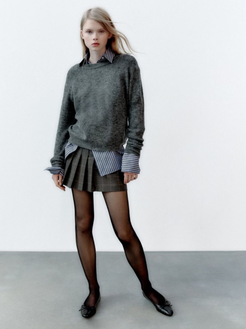 NEW Zara Mini Skirt Pleated Plaid Grey Check Academia Short School Girl